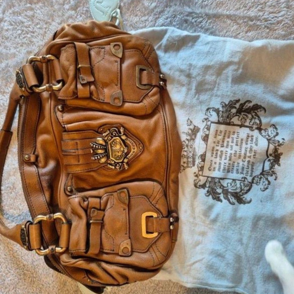 Juicy Couture Brown Leather Messenger Bag with Gold Accents